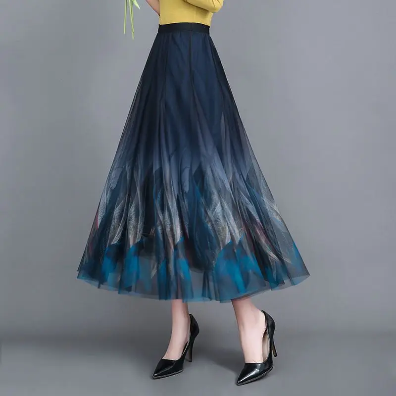 Fashion Cotton Women Mesh Floral Print Skirt Side Tie Beach Skirts Summer High Waist Wrap Flower Long Skirt Elegant Dress S705