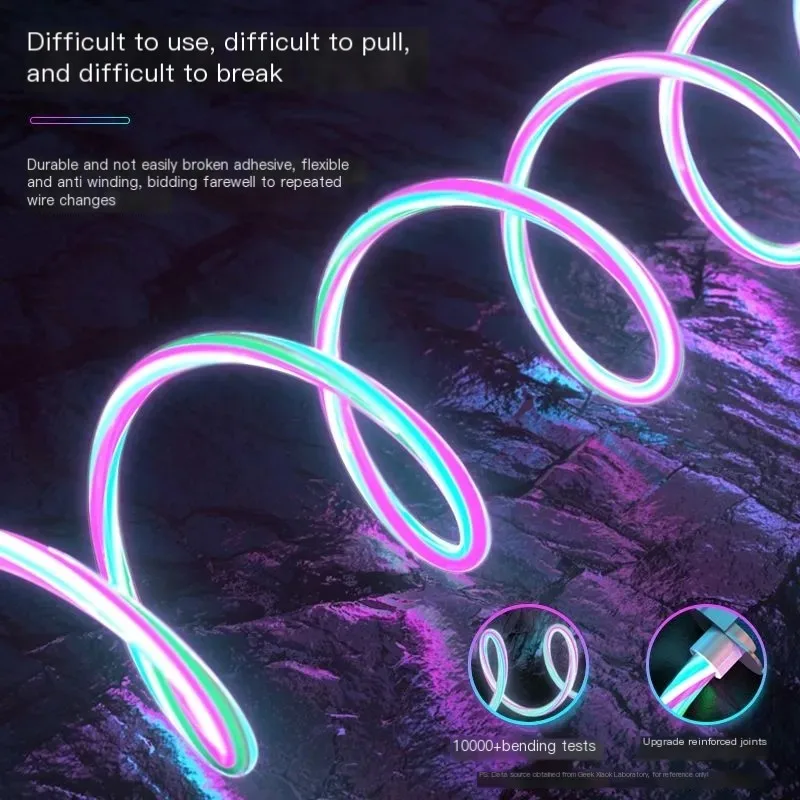 Colorful Flowing Light USB Charging Cable 1 meter and 2 in 1 Type-C Micro USB Connectors Fast Charging 6A For Android Smartphone