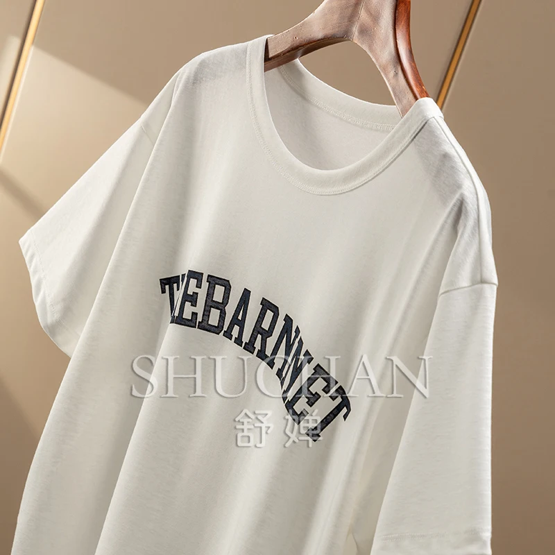 رسالة عادية فضفاض القطن تي شيرتات قصيرة الاكمام المرأة 89A9 Blusas Mujer De Moda 2025 الصيف المرأة تي شيرت #5