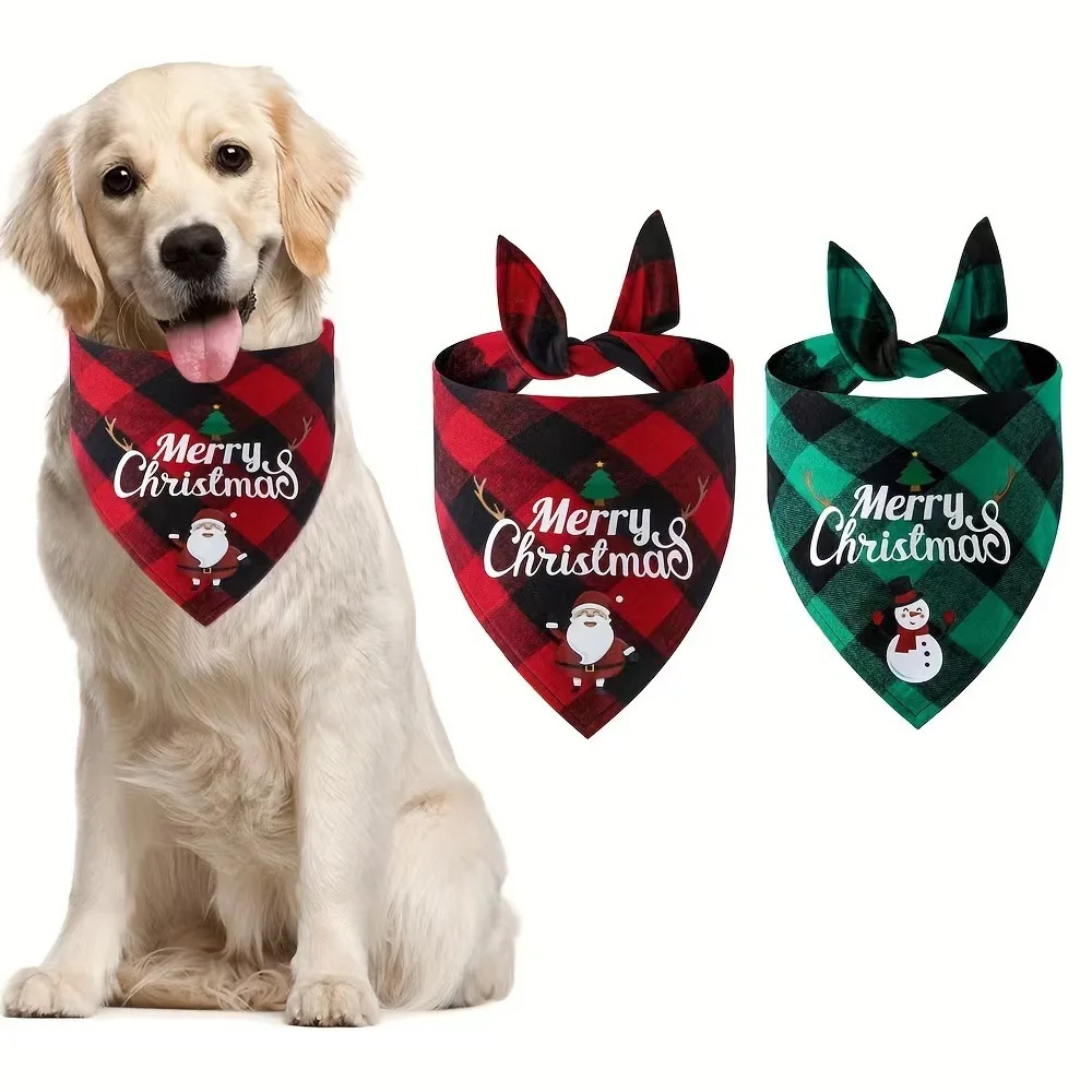 

10pcs/Lot Merry Christmas Bandana for Pets Triangular Bandage Dogs and Cats Santa Festival Decoration Pet Supplies Wholesale