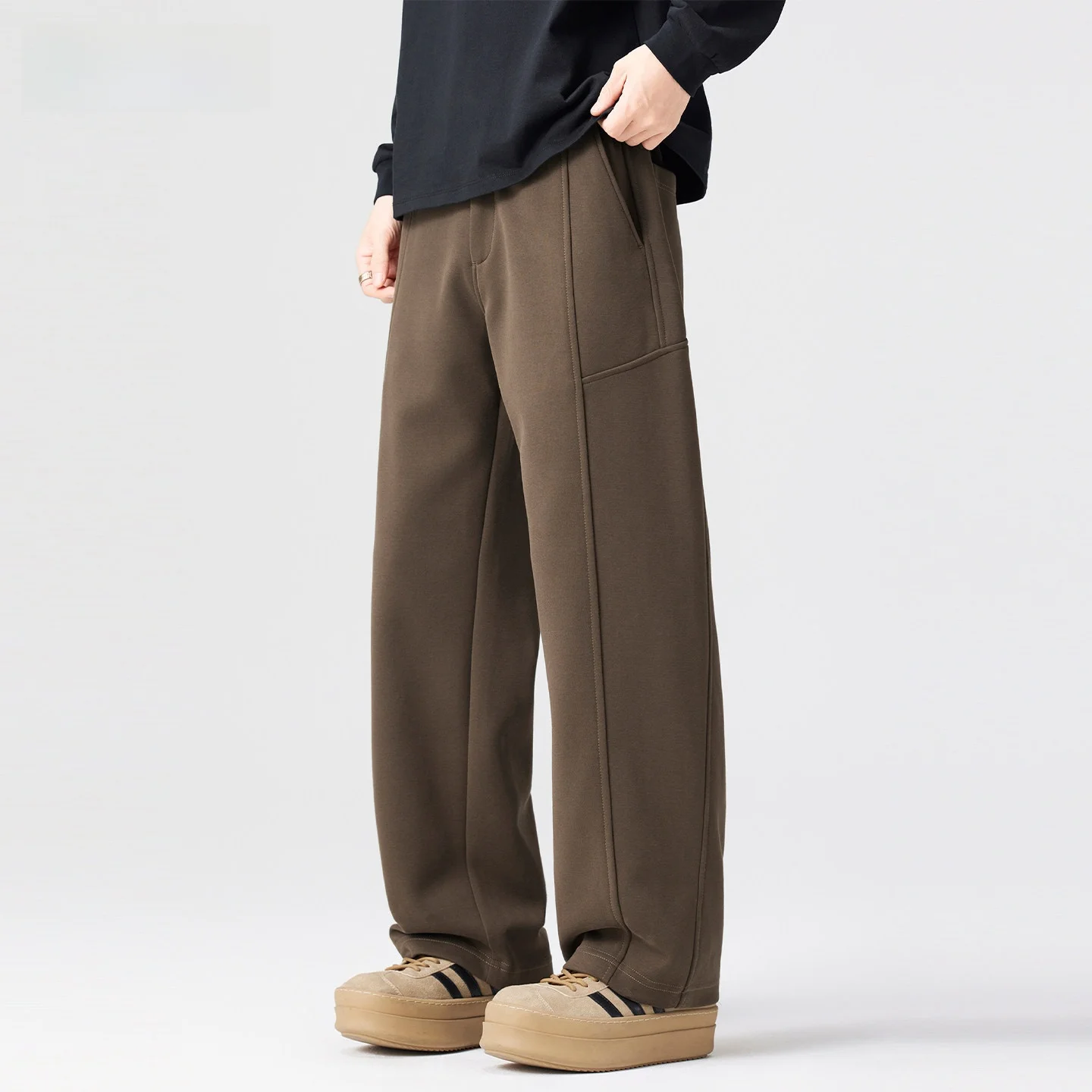 

Мужские спортивные брюки COKO на флисовой подкладке, повседневные, свободного кроя, осенне-зимние, новые, в американском ретро-стиле, коричневые, вязаные, из хлопка и полиэстера