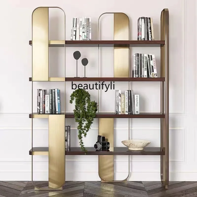 

Stainless steel light luxury bookshelf, floor-to-ceiling modern simple partition display rack ornament decorative rack
