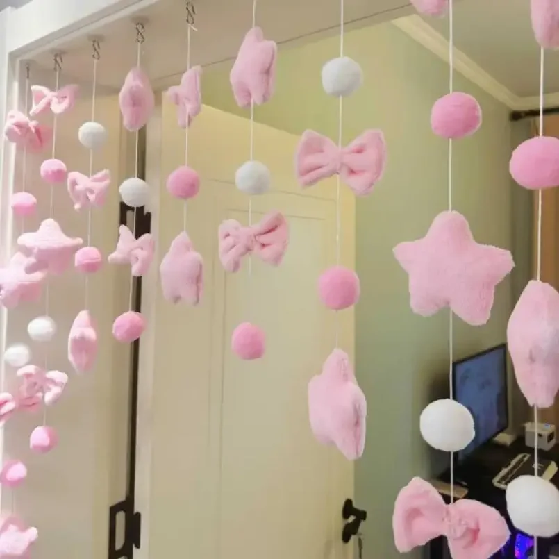 Bow Heart Shaped Curtain Partition Romantic Pink Tassel Door Curtain Living Room Divider String Partition Window Valance Decor