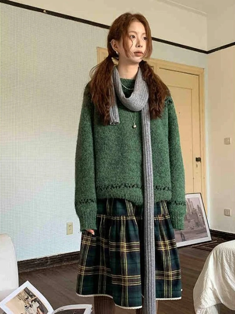 Feminino americano vintage pulôver camisola outono inverno design de moda solto fino malhas topos feminino casual quente novo