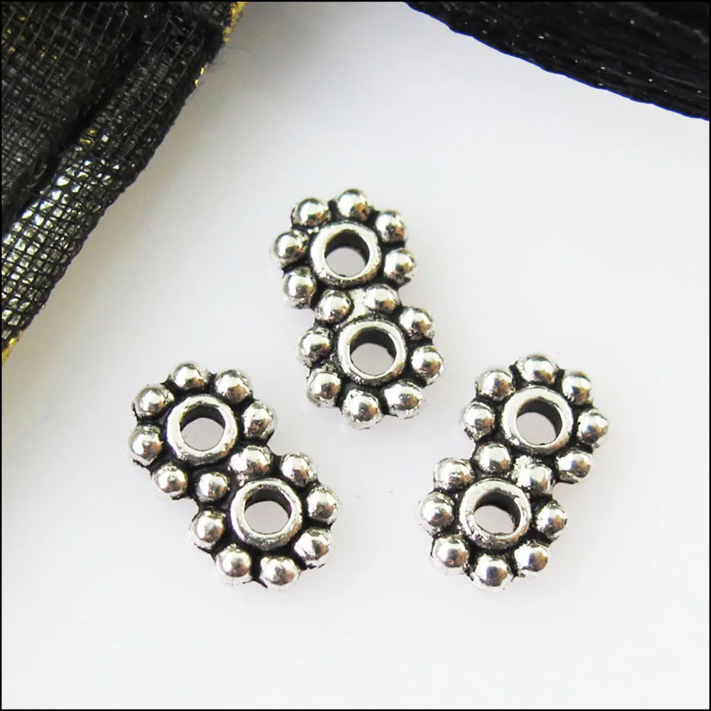200Pcs Antiqued Silver Color 2Holes Spacer Beads Bars Charms Connectors 4x7mm