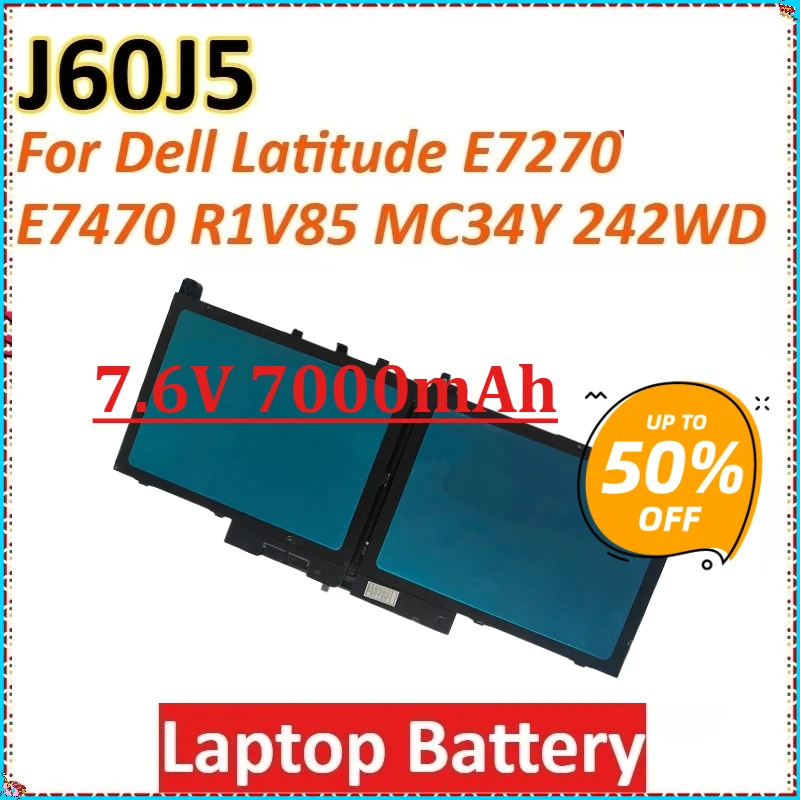 

For Dell Latitude E7270 E7470 R1V85 MC34Y 242WD J60J5 7.6V 7000mAh 55Wh Newly Upgraded High-Capacity Replacement Laptop Battery