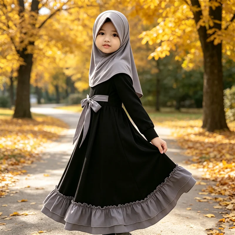 2026 Ramadan Eid Prayer Garment Kids Girls Hijab Abaya Muslim Overhead Khimar Caftan Islamic Clothing Arabic Robe Kaftan Gown