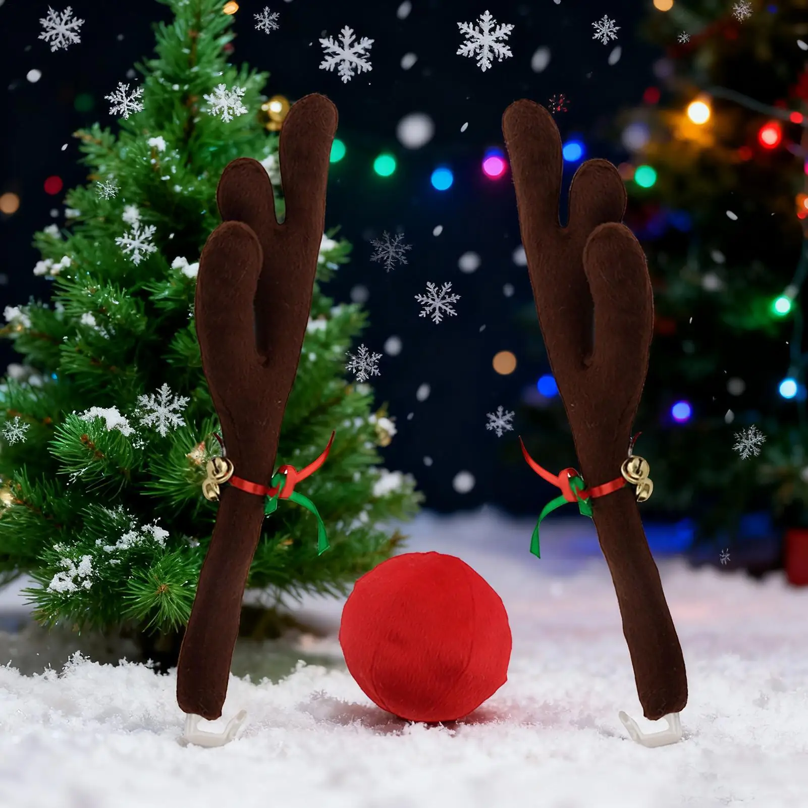 Christmas Car Reindeer Antlers Kit With LED Nose & Jingle Bells Fun Holiday Decor For Vehicle, Home, Party During Christmas