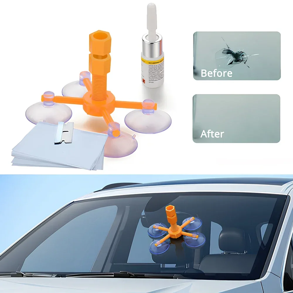 1set Windshield Repair Kit Quick Fix Cracked Glass Windscreen Tool Restoration Resin Sealer Paint Cleaner Car Accessories Gloss