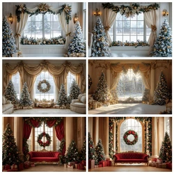 Merry Christmas Backdrop Photography Palace Window Xmas Tree Baby Photo Photographic Family Party Decor Background Photo Studio