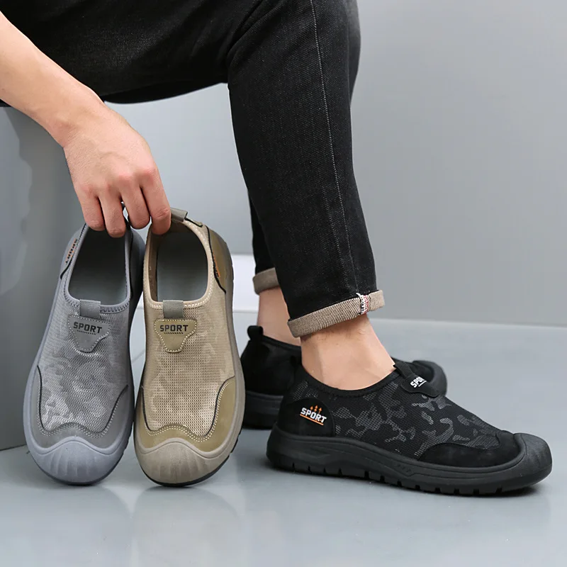 2026 Spring New Flying Woven Mesh Shoes Men's Outdoor Mesh Men's Walking Shoes One Pedal Fashion Dad Shoes