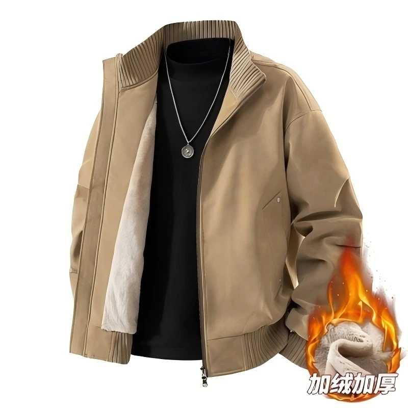  Plus Size 6XL For 150Kg  Winter Suede Jacket MenThick Motorcycle Youth Stand Collar Men's Windproof Warm Faux Leather Pu Coats
