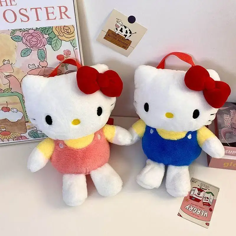 Mochila de felpa Kawaii Hello Kitty Sanrio, bolsa de almacenamiento de viaje con figura de dibujos animados, cartera, bolso de maquillaje para niñas, regalo de cumpleaños para niños