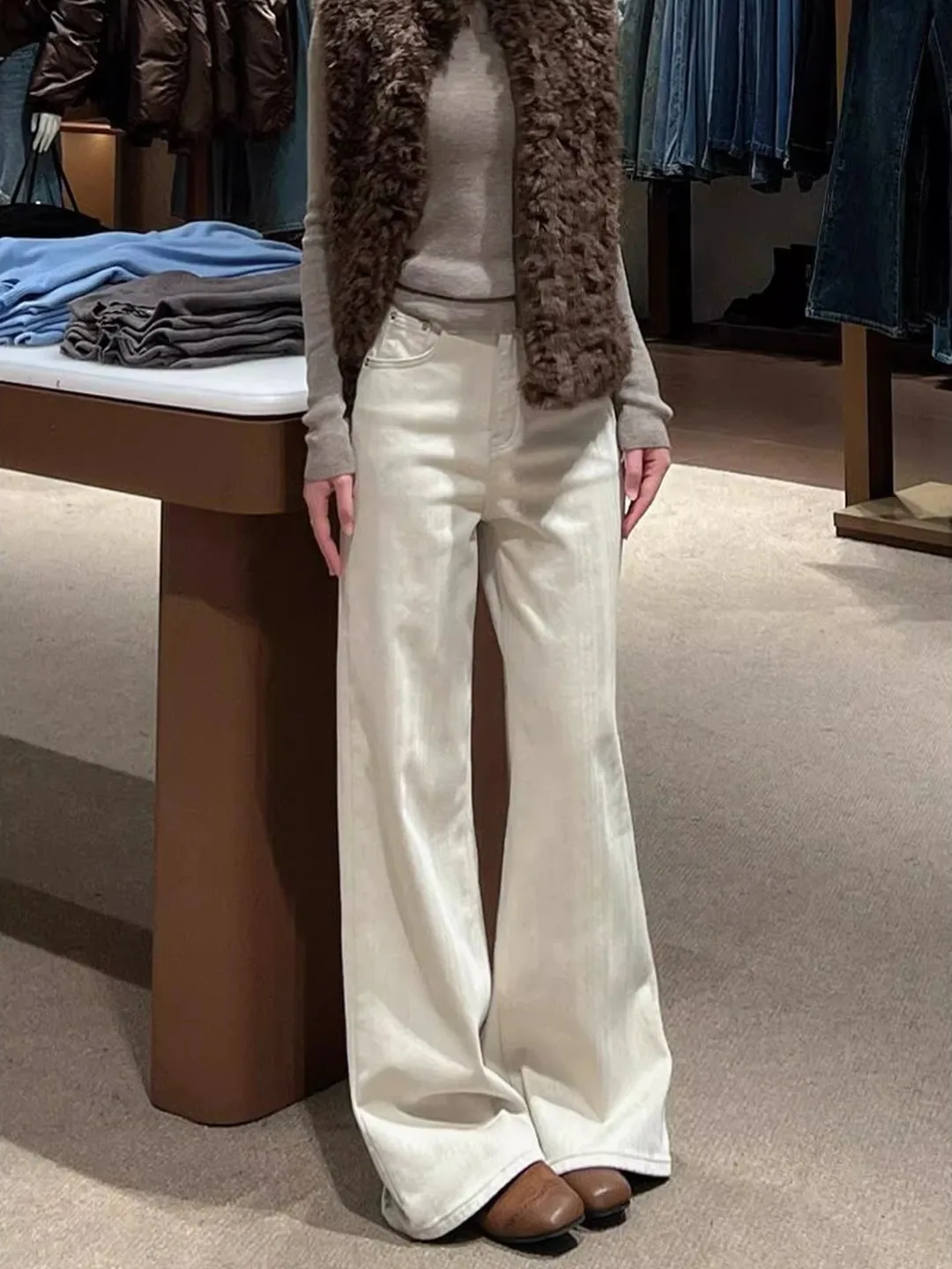 

plus Size Women's High Waist Wide Leg Jeans Khaki Spring New Style Loose Fit Slimming Drapey Casual Trousers Korean Style