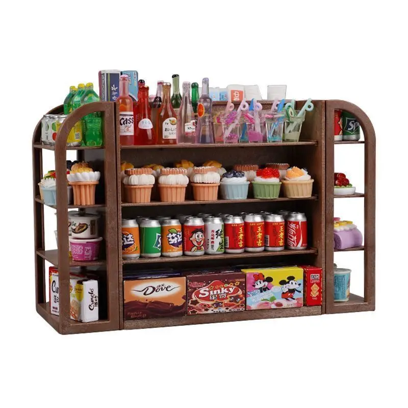 1/12 mobili in miniatura per casa delle bambole 3 in1 scaffale Mini scaffali per supermercati giochi per ragazze giocattolo bambino in miniatura gioco di imitazione giocattolo da cucina