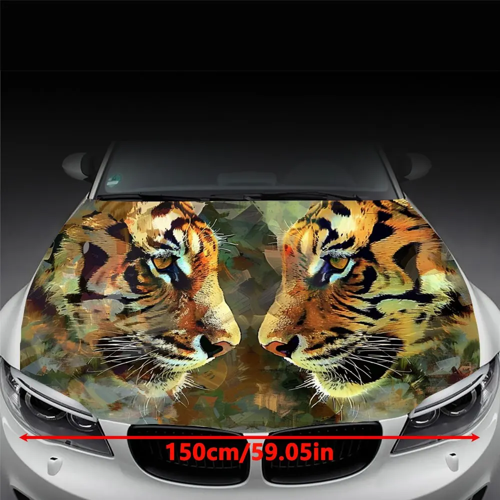 Vibrant Tiger Car Hood Wrap Kit - DIY Installation, Complete with Tools & Instructions