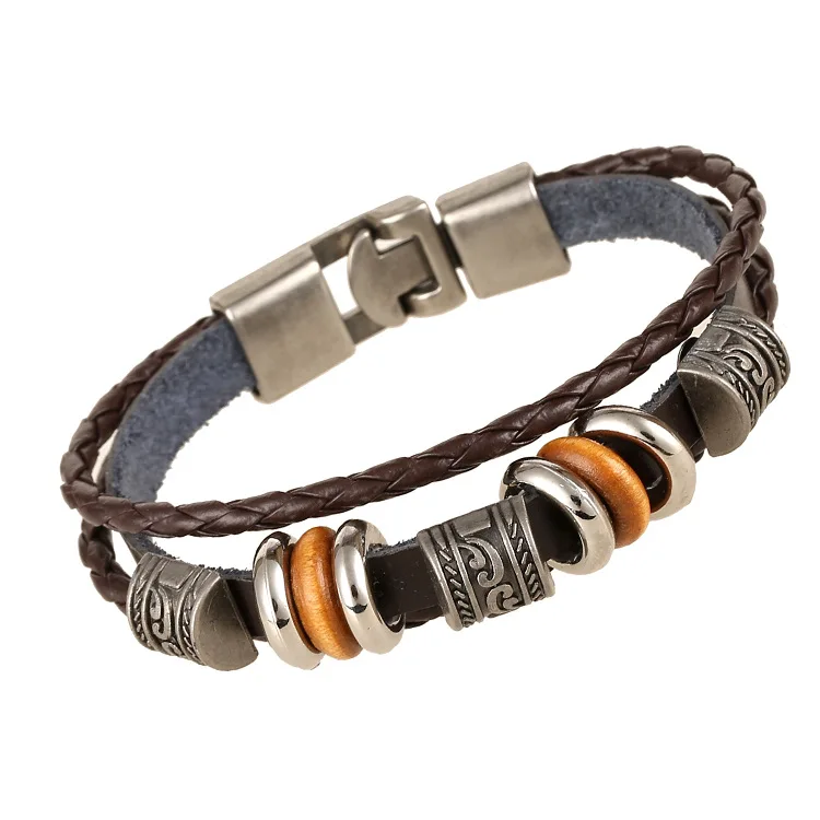 Soul Collision Retro Jewelry Simple Handmade Beaded Multi-layer Leather Bracelet European and American Fashionable Men's Hands