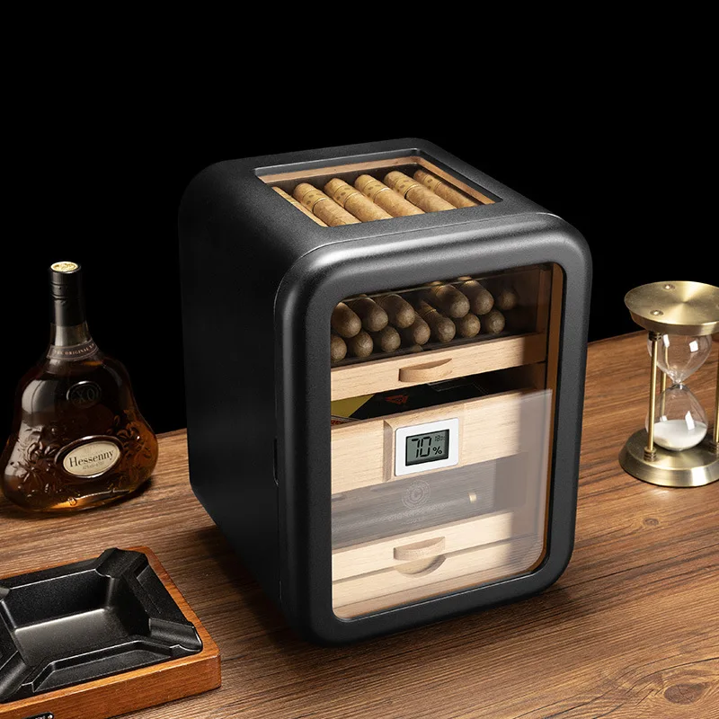 Luxury Cedar Wood Cigar Humidor Cabinet 110pcs Large Capacity Cigar Box with Viewing Window Built-in Hygrometer and Humidifier