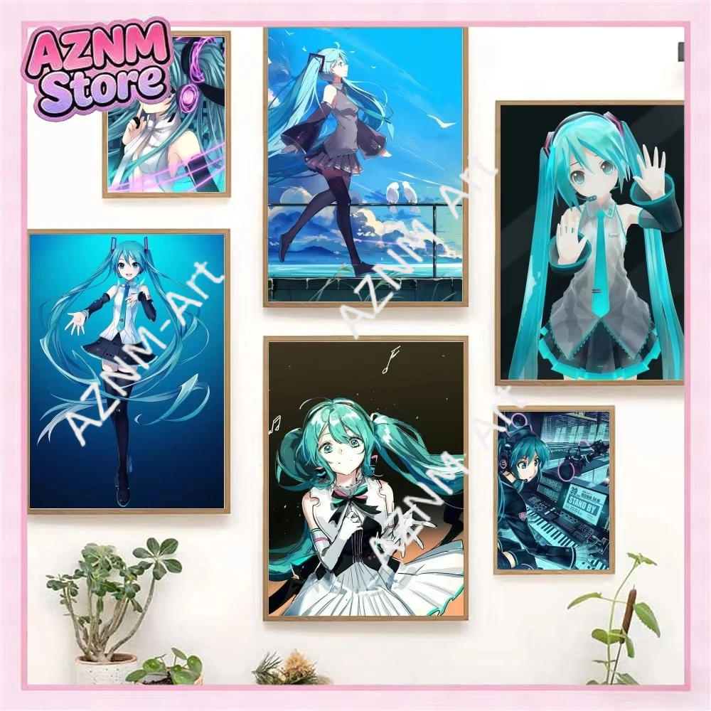 1 Stück Anime Hatsune Miku Film Klassisches Anime Selbstklebendes Kunstposter Wasserfester Papieraufkleber Kaffeehaus Bar Zimmer Wanddekoration