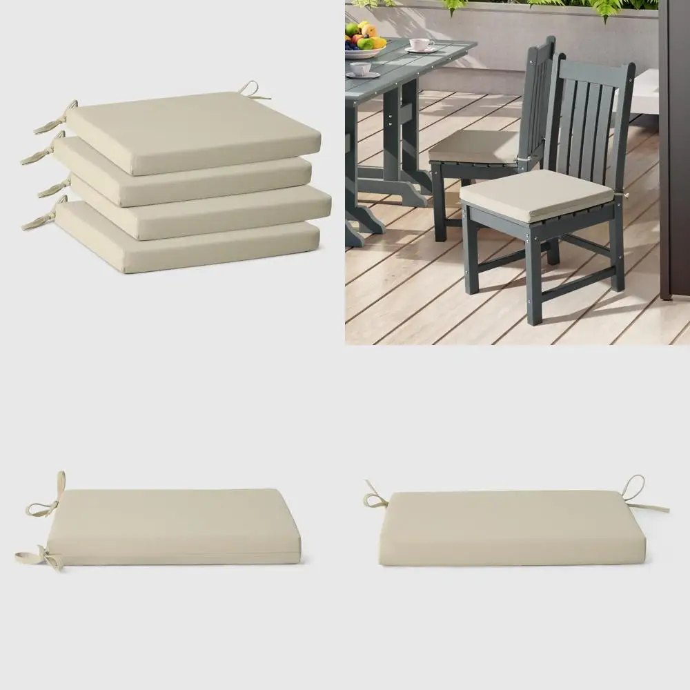 

Набор квадратных подушек для сидений на открытом воздухе, кухонный обеденный стул, 4–20x20, бежевый, удобный солдачный стиль