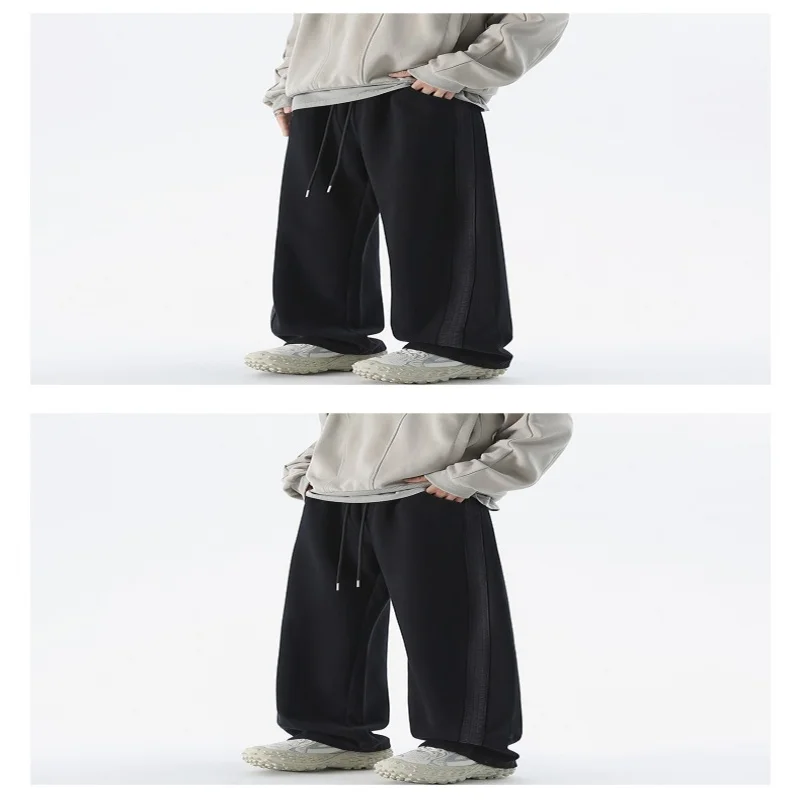 

Новые широкие серые прямые спортивные штаны для мужчин на осень, модные брендовые потертые свободные повседневные брюки с изогнутыми ножками, тренд