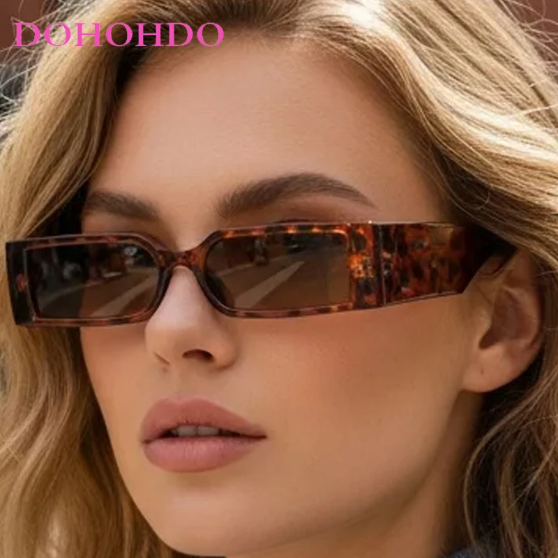 DOHOHDO New Rectangle Fashion Sunglasses Man Hip Hop Vintage Designer Black Shades Glasses Small Frame Personality UV400 Eyewear