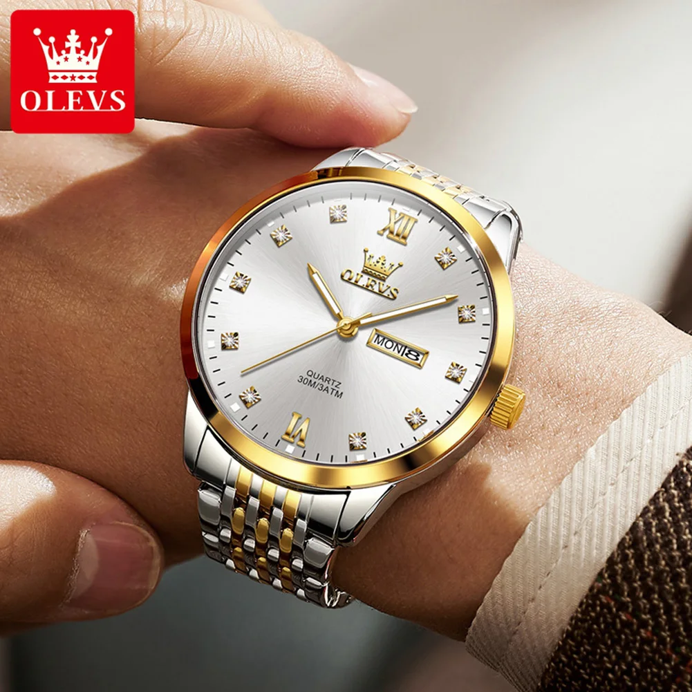Relojes OLVES para hombre, reloj de pulsera de cuarzo elegante de lujo de alta gama, reloj de pulsera de acero genuino original, reloj de mano a la moda resistente al agua, regalo para hombre