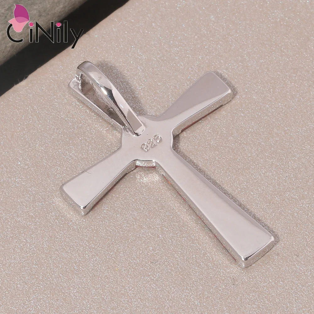 CiNily مكون الأزرق البرتقالي النار أوبال القلائد الفضة مطلي الصليب للنساء الأزياء والمجوهرات عيد الميلاد قلادة (مع قلادة)