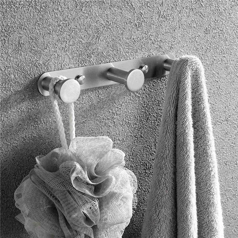 

ABRS-2X Towel Hook Stainless Steel, Robe Hook Wall Mount Drilled, Coat Hook Wall Hook Drilling,Door Hook Silver 3 Hook