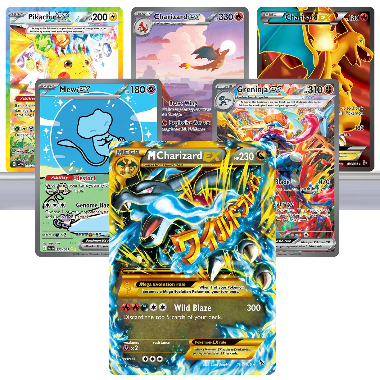 

5PCS PKM Ex/ex Cards Holographic M Charizard-EX/Mew /Greninja/Pikachu/Charizard/Latias/Milotic/Exex Rare Collection Battle Cards