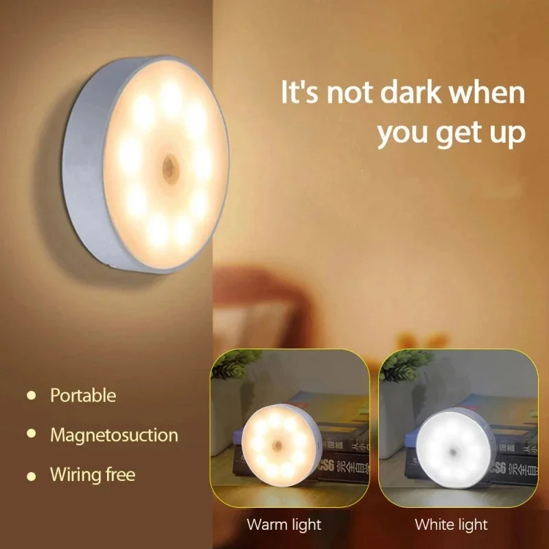 Motion Sensor Light USB Rechargeable Night Light LED Lamp for Kitchen Bedroom Stairs Hallway Cabinet Closet Wardrobe Nightlight