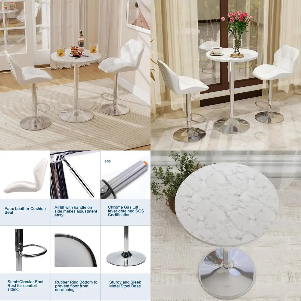 

3-Piece Adjustable Round Pub Table with 2 Swivel Counter Height Stools