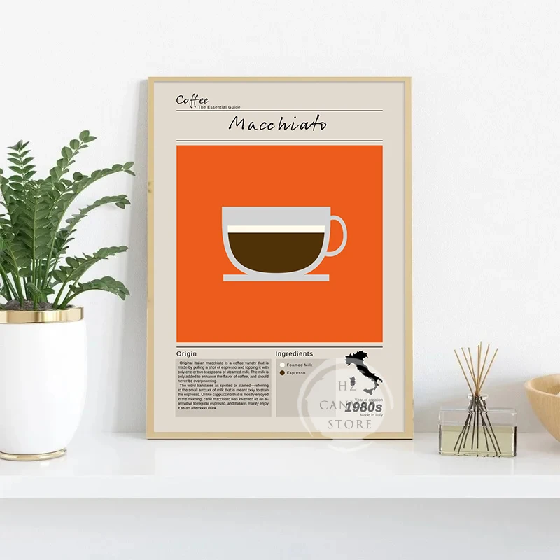 Coffee Guides Caffe Latte Espresso Cappuccino Cup Poster Prints Canvas Painting Modern Minimalist Drink Cafe Home Wall Art Decor