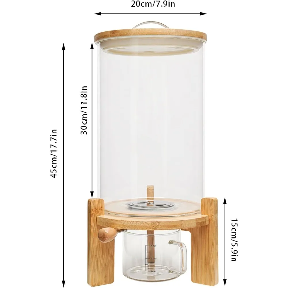75-l-Aufbewahrungstank für Haferflocken, Mehl- und Müslibehälter mit luftdichtem Deckel und Holzständer, Lebensmittelbehälter aus Glas, Reisspender – Detail 1