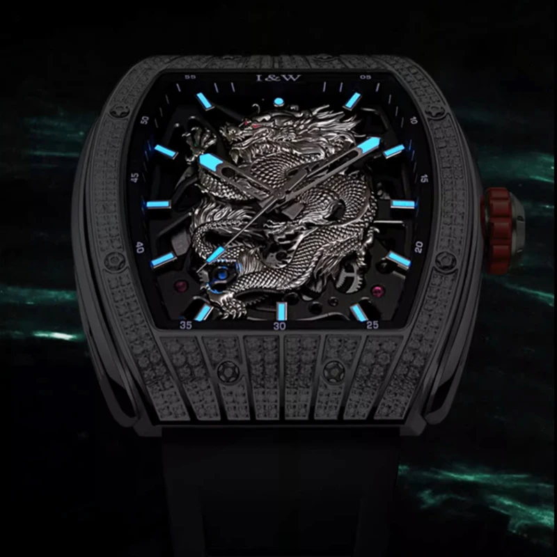 IW Brand Fashion Engraving Dragon Automatic Mechanical Watch for Men Waterproof Luminous Miyota Movement Luxury Mens Watches