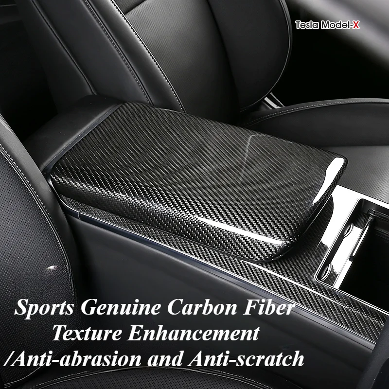 For Tesla Model X 2023 Car Armrest Box Cover Real Carbon Fiber Central Control Armrest Motification Car Interior Accessories