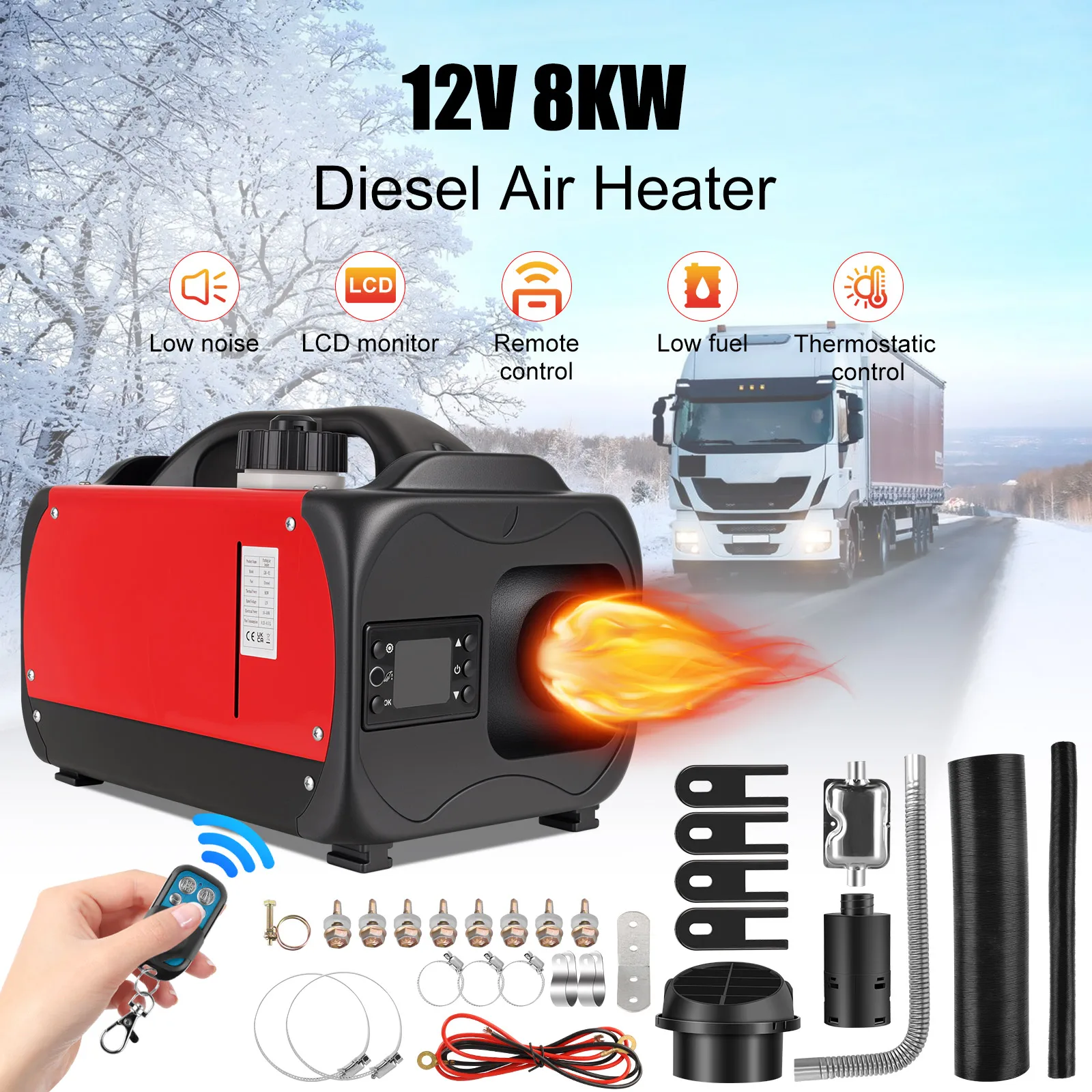ESSGOO 12V Diesel Luftheizung 8KW Nachtparkheizung mit Fernbedienung LCD-Schalter für Auto Van Lkw