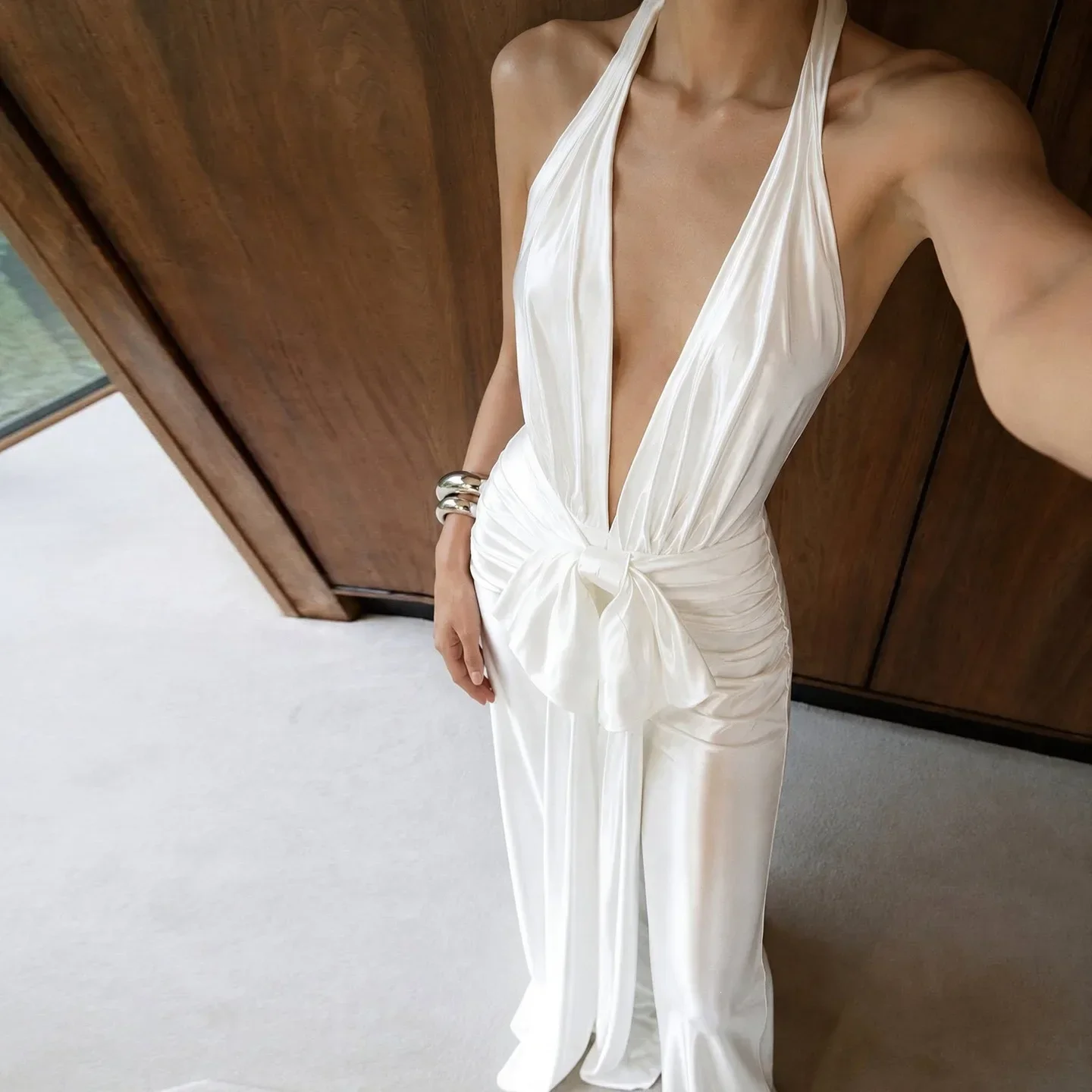 Autumn Winter Halter Tassel Jumpsuit Women Y2K Club Party Outfit Bodycon Elegant Sleeveless V Neck Backless Overall Rompers Gift