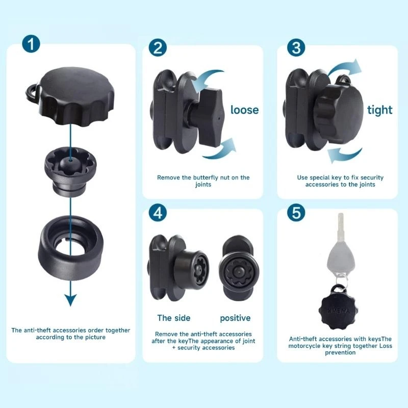 2025年式バイク用セキュリティ盗難防止ロックノブ（スマートフォン、カメラスタンド対応）