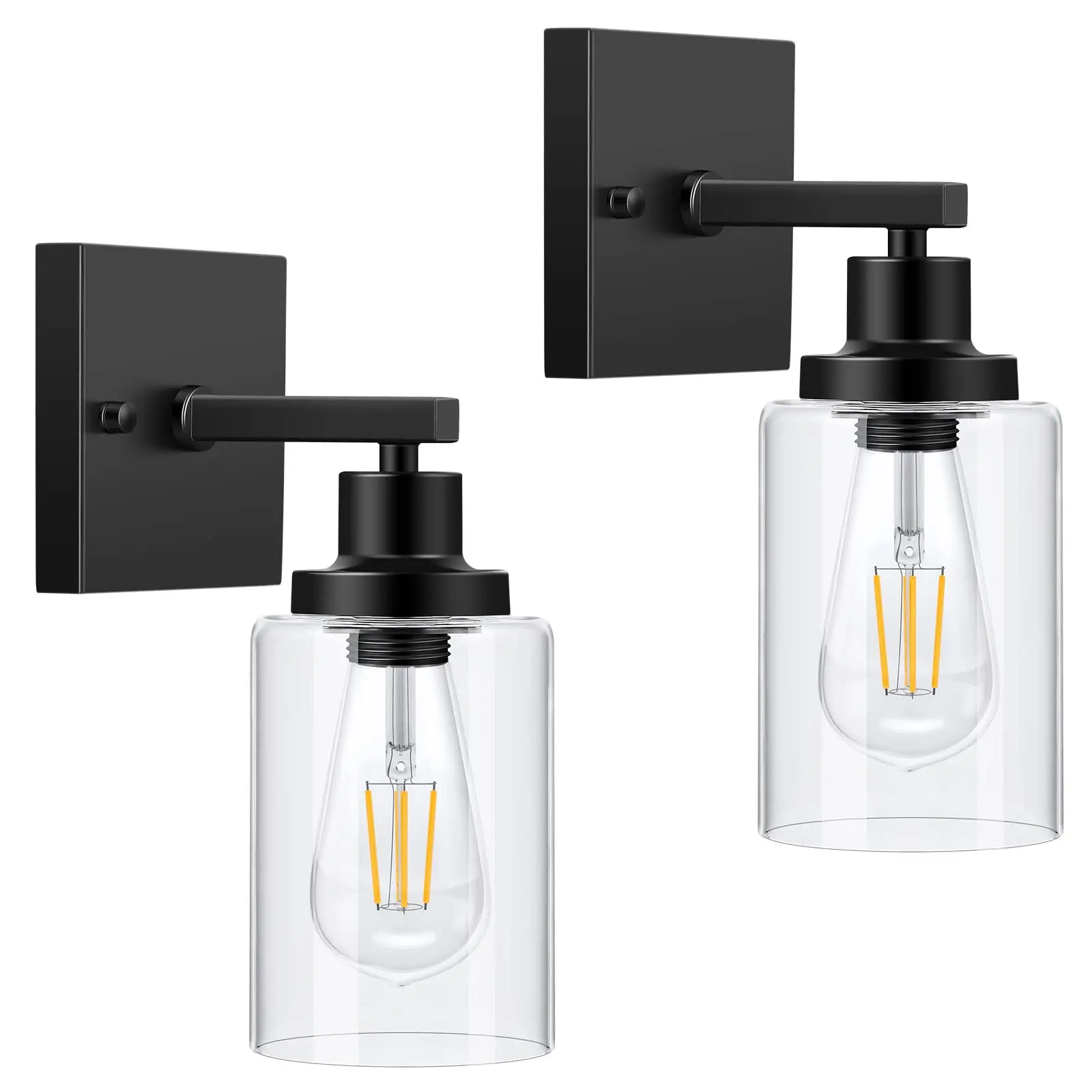 Bathroom Vanity Light Wall Sconces Set of Two Light Fixtures, Metal Wall Lighting with Clear Glass Shade for Living Room Mirror