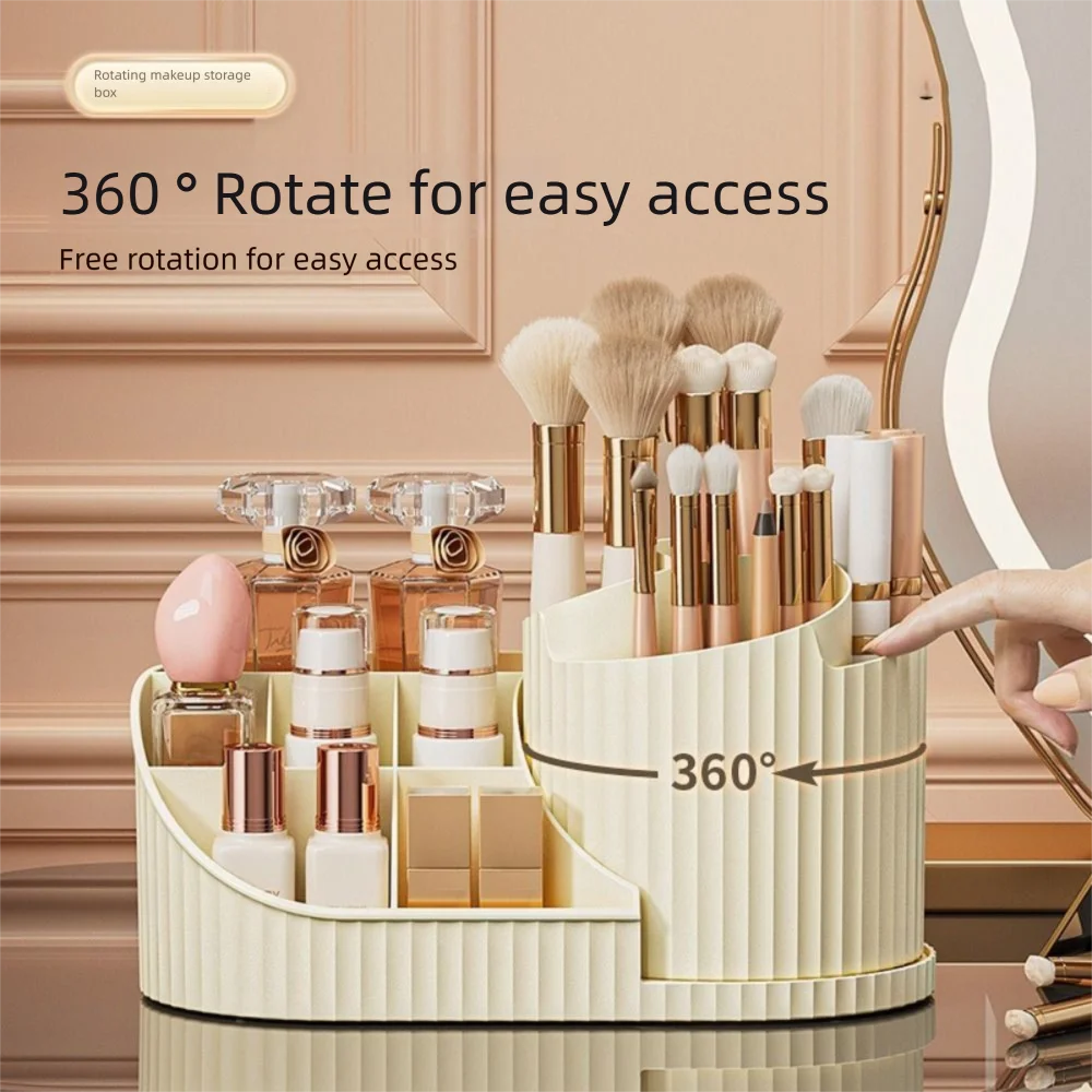 

PP Makeup Brushes Storage Box 360° Rotating Multi-compartment Cosmetic Brush Holder Large-capacity Dustproof