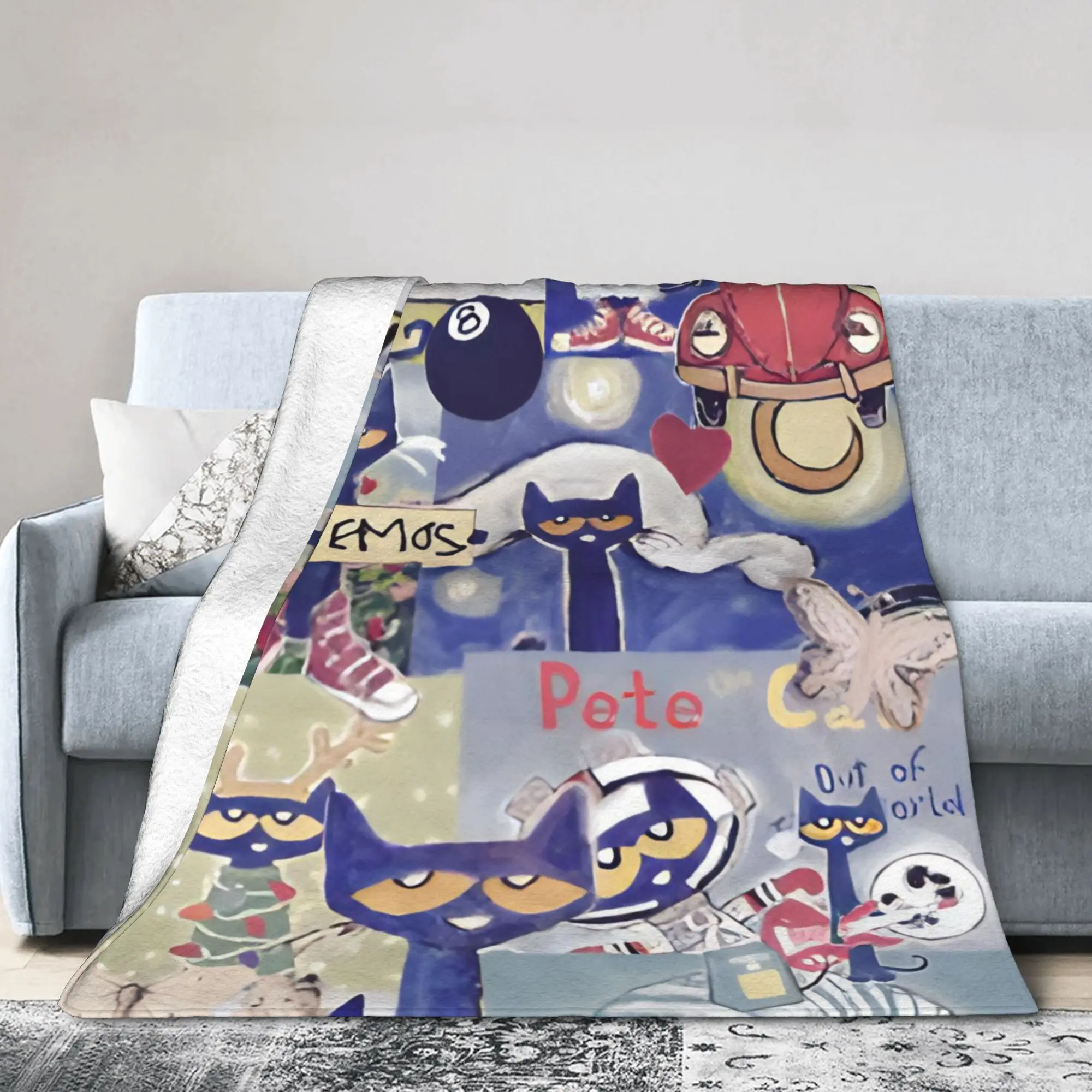 Cool Kitten Pete the Cat   Fleece Blanket Cartoon  Awesome Throw Blankets for Bed Sofa Couch 150*125cm Bedspreads