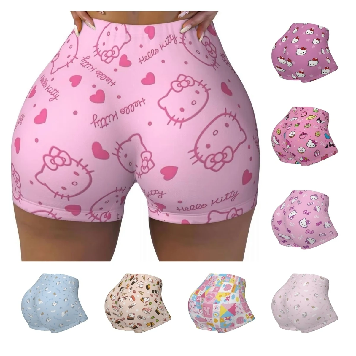 

Custom Hello Kitty Cat Anime Cartoon Workout Shorts for Women Scrunch Butt Lifting Elastic Gym Yoga Booty Running Short Pants