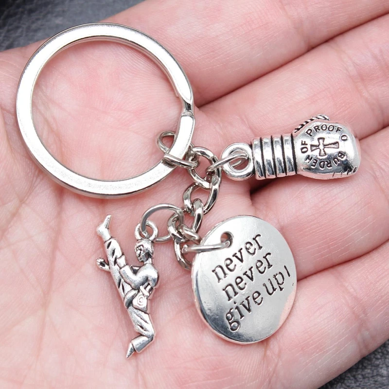 Taekwondo Keychain Martial Art Kongfu Sports Boxing Never Give Up Keyring Women Man Jewelry Accessories Pendant Gifts