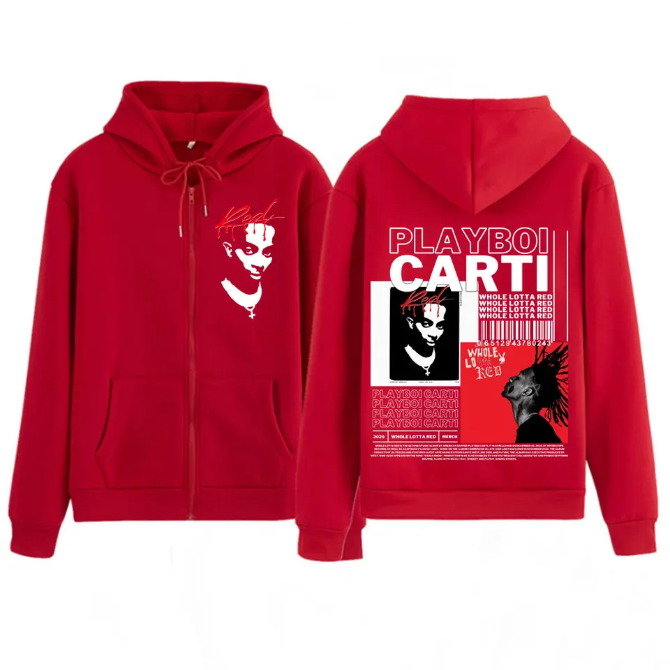 Rapper Playboi Carti Zipper Hoodie Music Album Whole Lotta Red