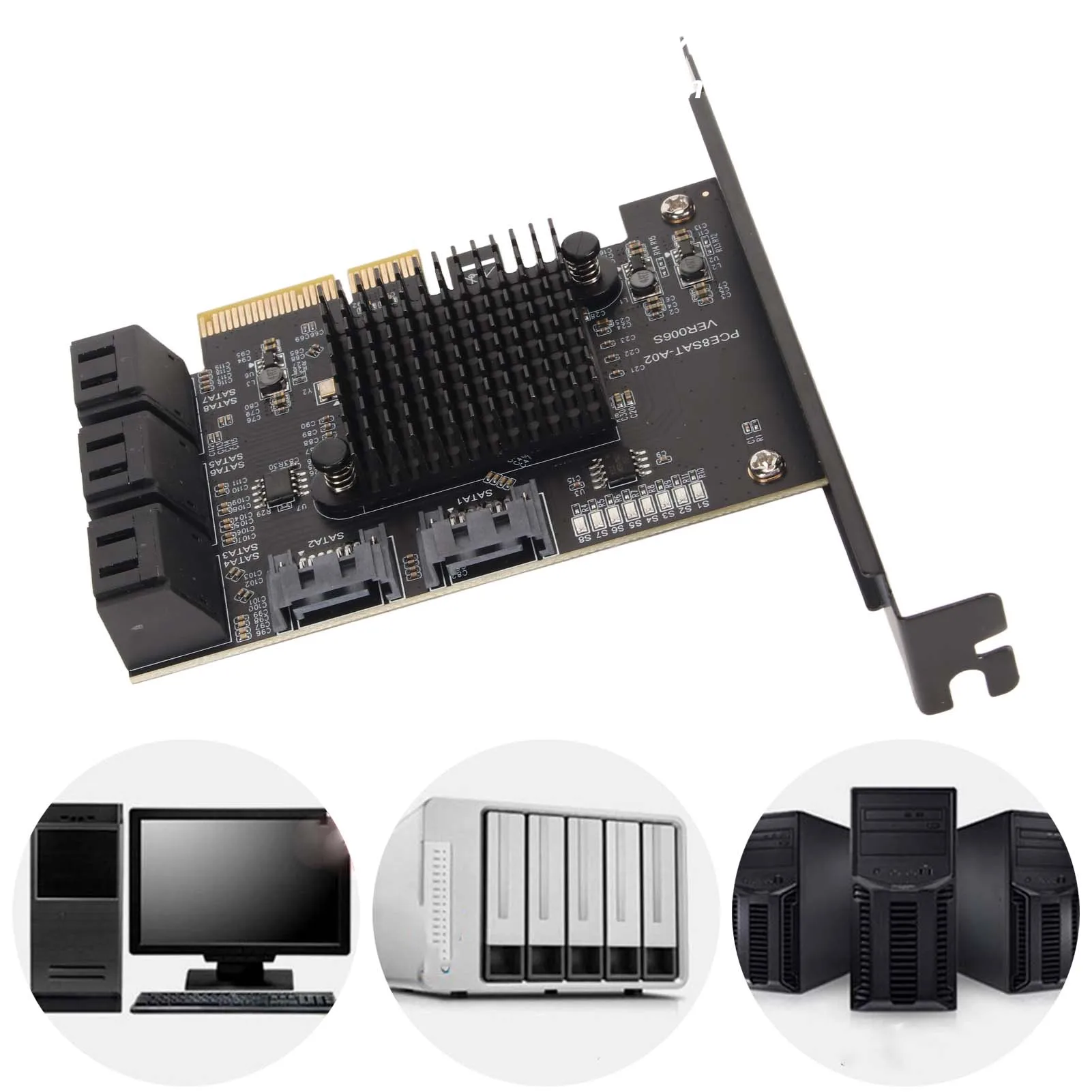 

SATA Controller Expansion Card Heat Dissipation Support Hot Swappable 6Gb/s Bus Bandwidth SATA Card 8 Port for Windows for PC