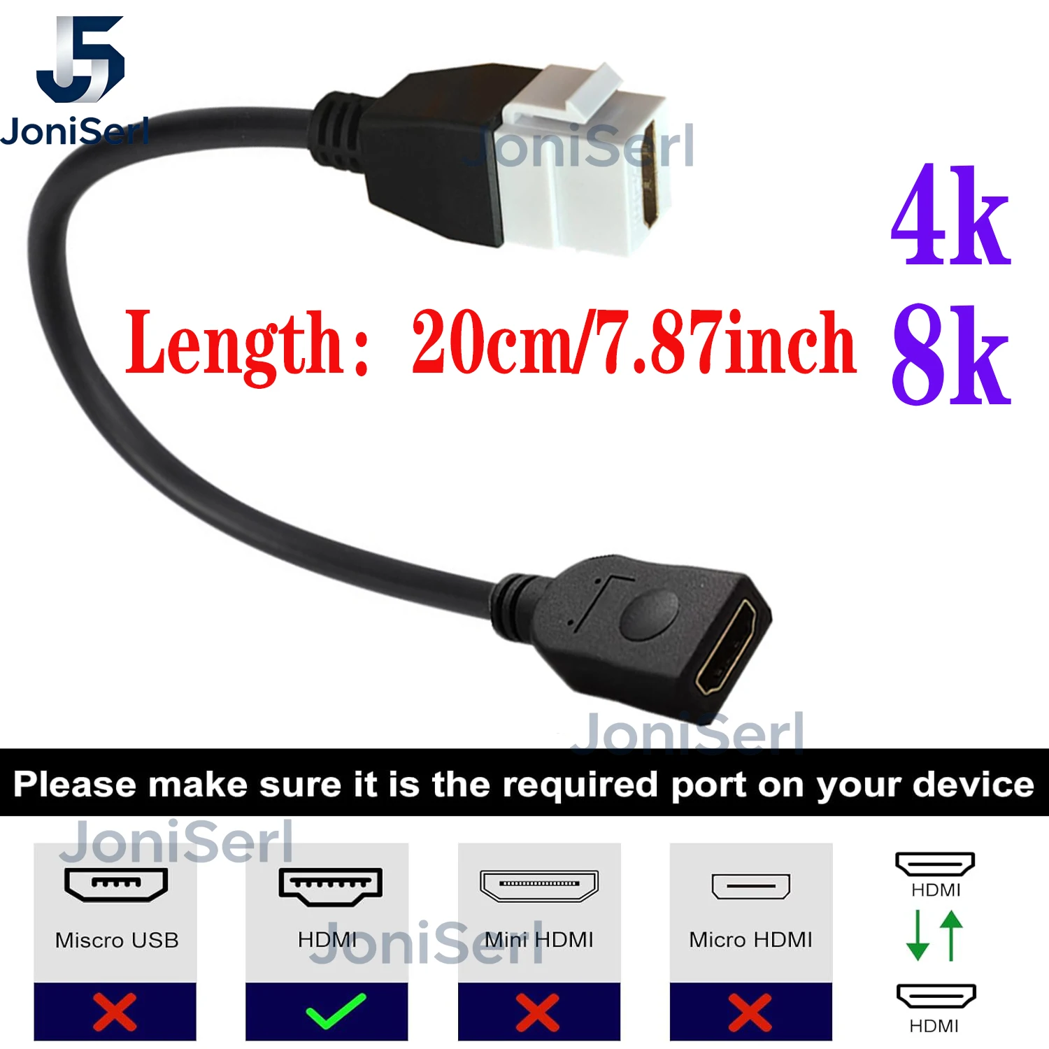 8K 4K Female to Female HDMI Pigtail Cable,Keystone Wall Plate Pigtail Video Extension Cord Snap-in Connector Support 3D,8K@60hz