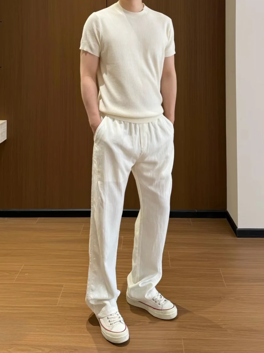 

Men's Summer Casual Pants Drapey Lenzing Linen Loose Fit Breathable Straight Leg Trousers Fashionable Versatile Lightweight