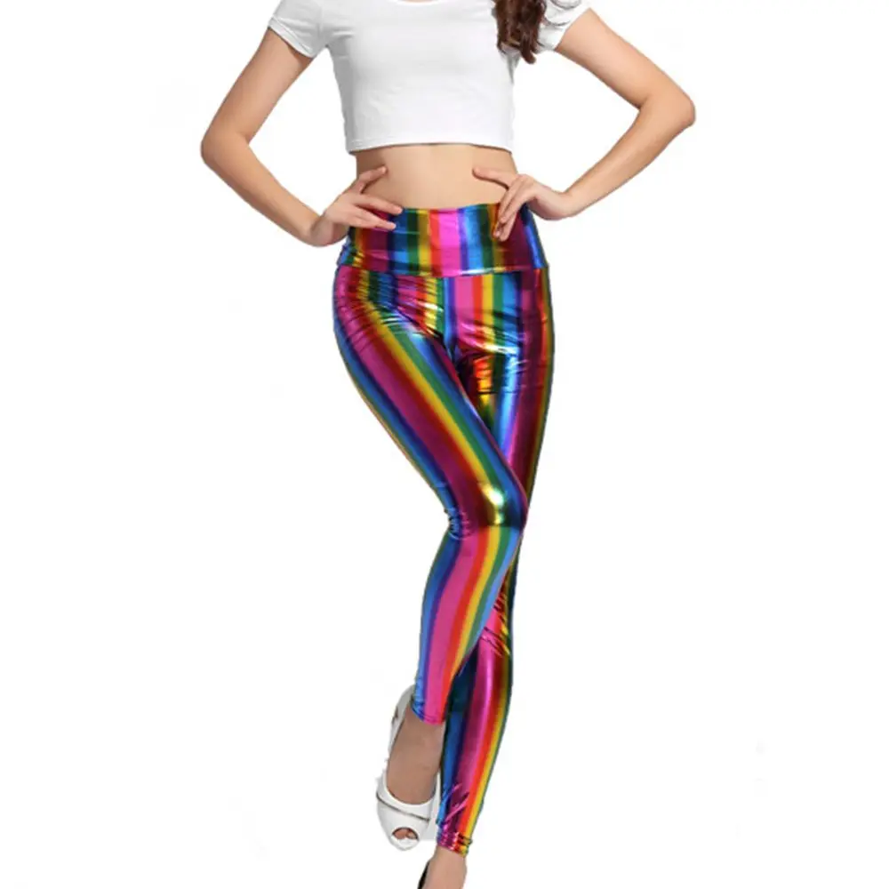 Women Pants Fancy Adult Disco Costume Rainbow Pants Leather Pants Retro Leggings