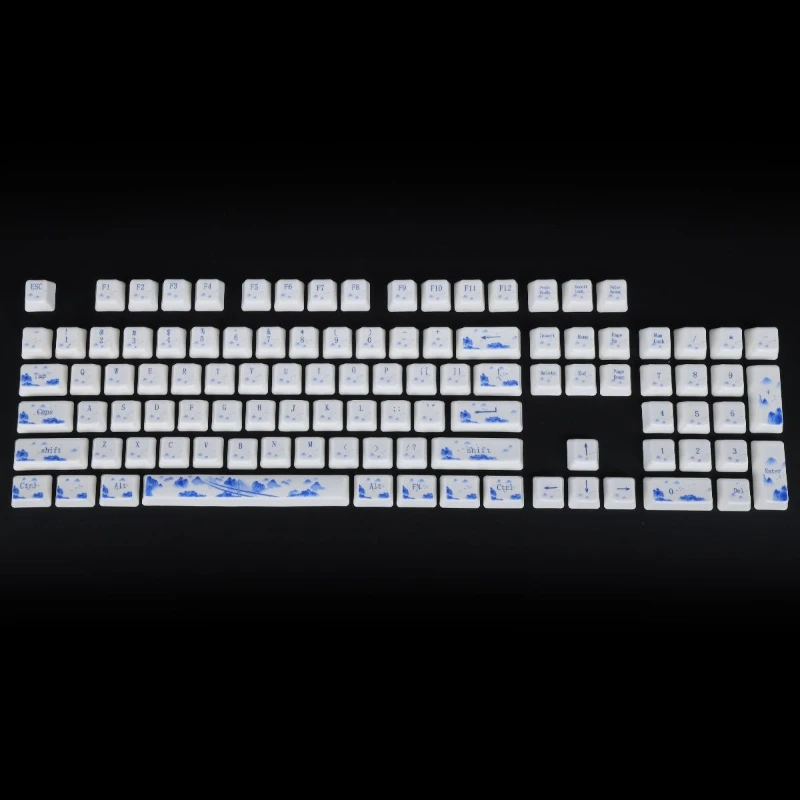 Blue and White Porcelain Theme Ceramic Keycaps Custom Ceramic OEM Profile Key Cap Cute Transparent Point Key Cap 114pcs Full Set